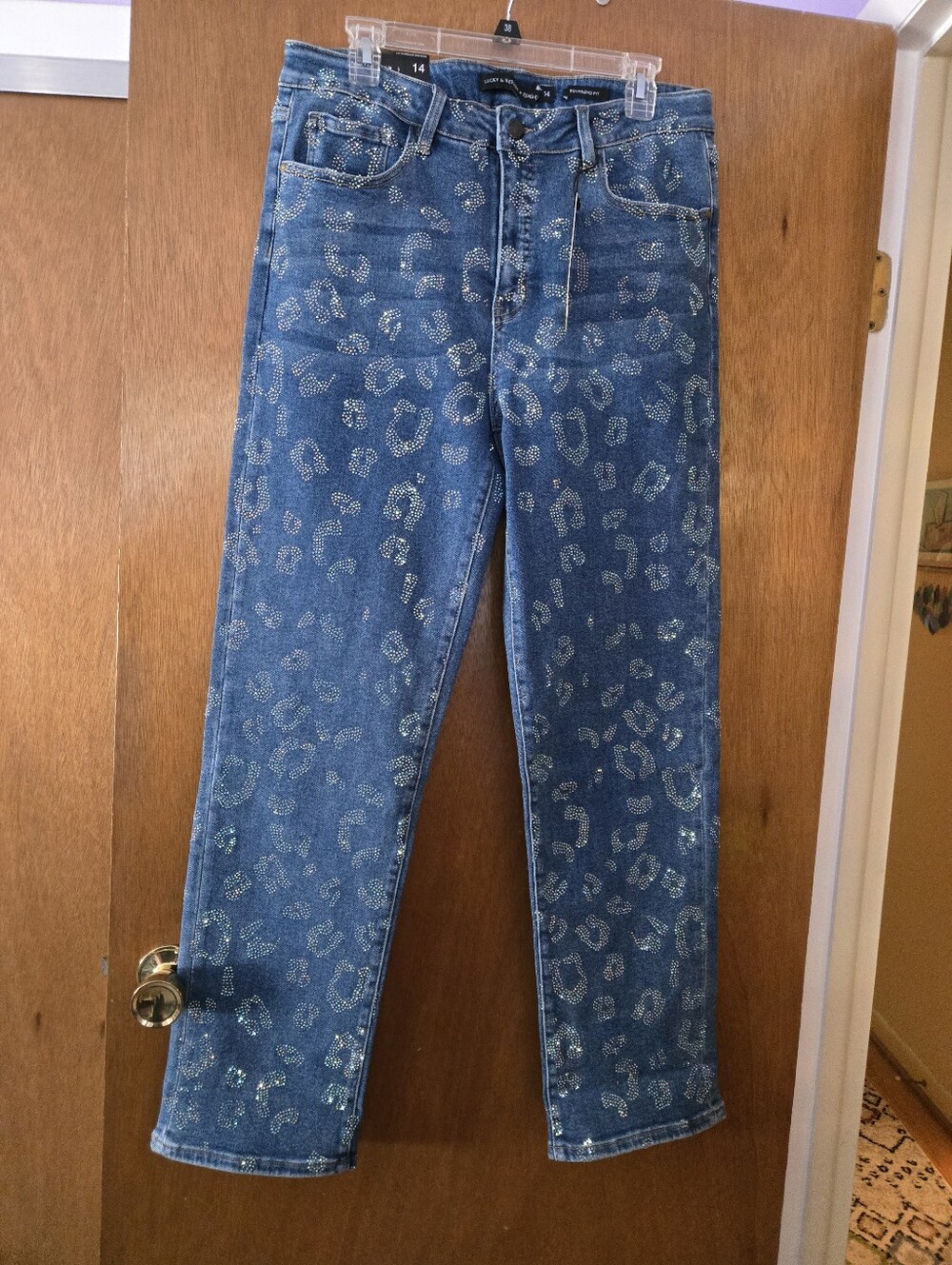 Lucky & Blessed Denim Skinny Jeans with Glitter Leopard Print